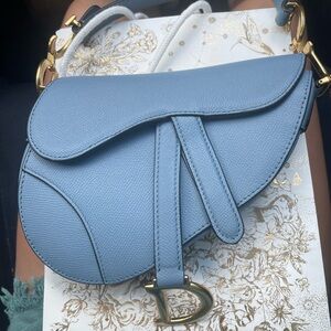 Dior Blue Shoulder Saddle Bag with Iconic Design